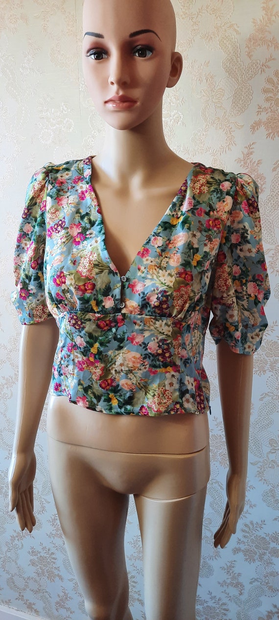 Vintage floral Zara blouse .  Cropped blouse in l… - image 2