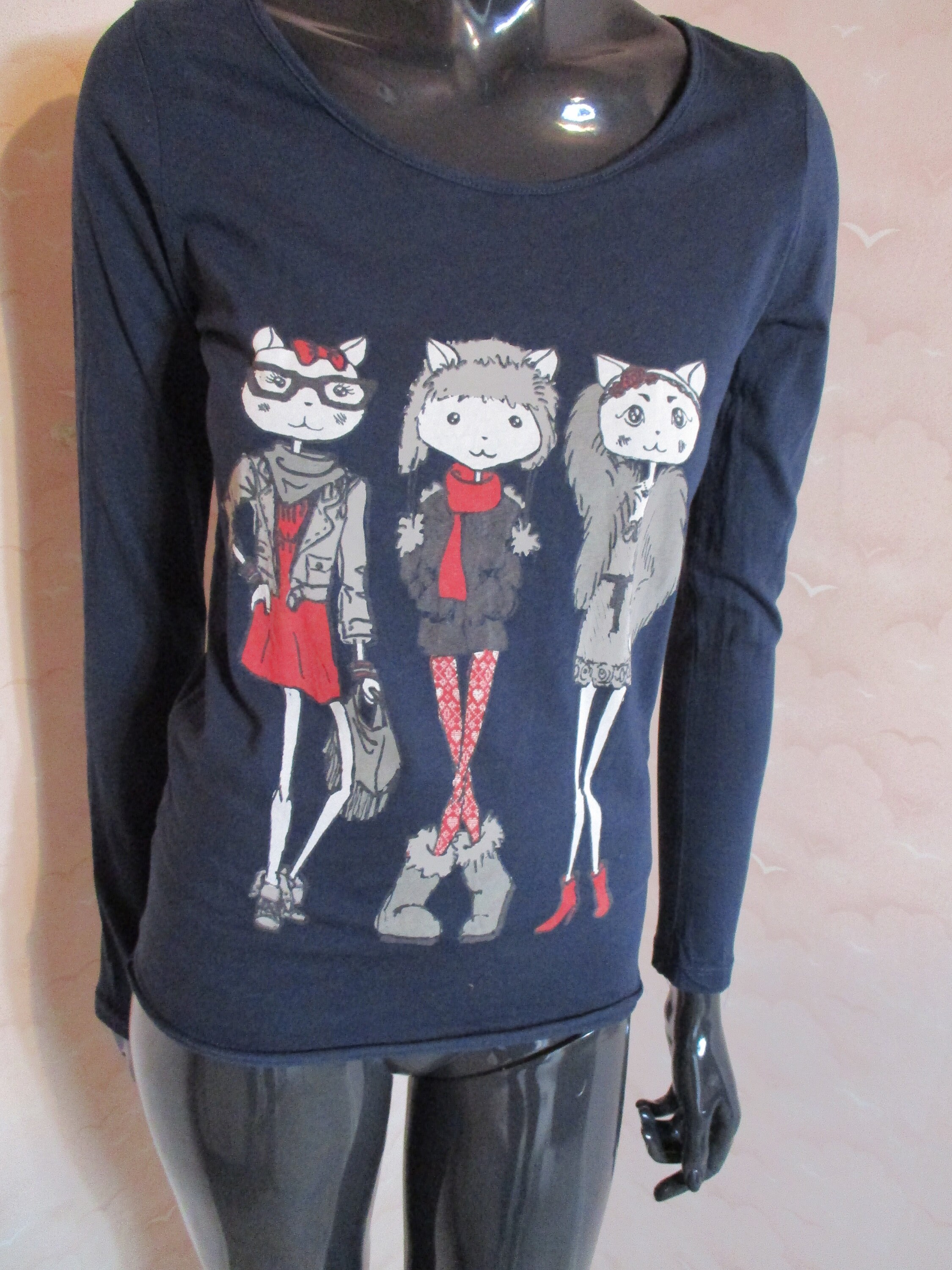 Damen Vintage T-shirt mit Katzenmotiven auf der Vorderseite. | Etsy