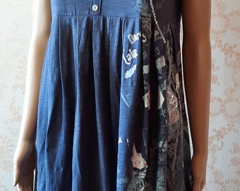 Vintage smock dress .  vintage dress\denim dress\smock dress\boho dress\retro dress\blue dress\summer dress