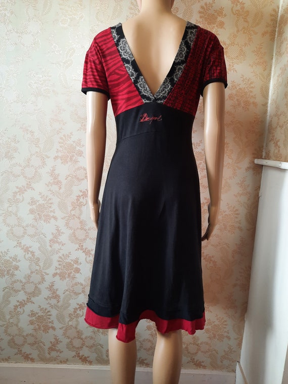Vintage Desigual dress  in black and red with a V… - image 7