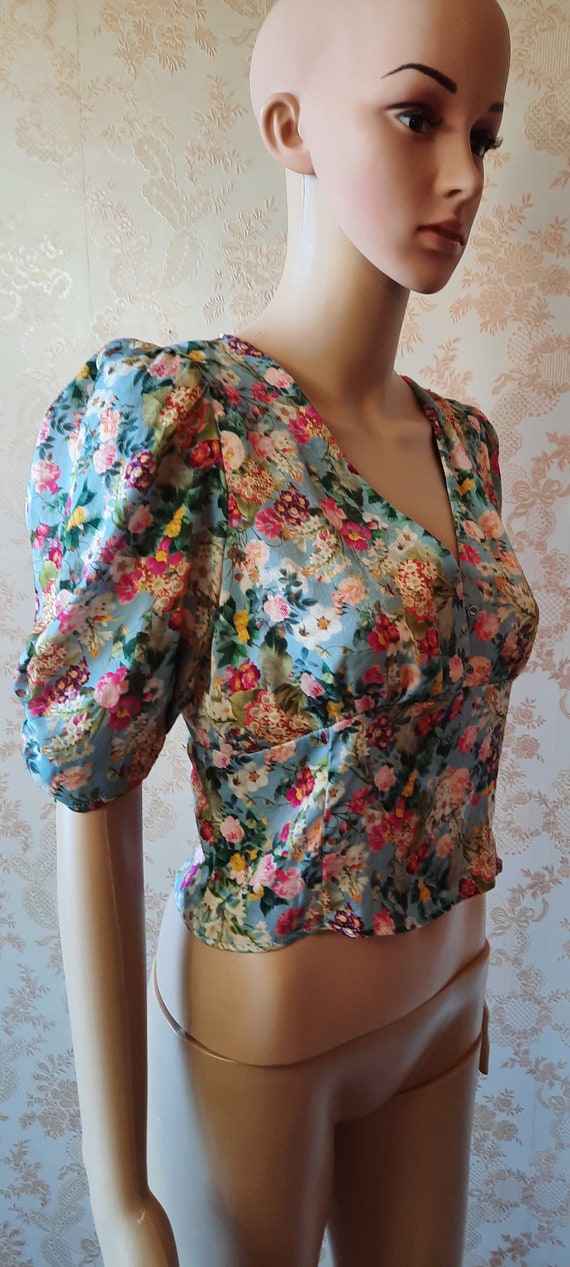 Vintage floral Zara blouse .  Cropped blouse in l… - image 3