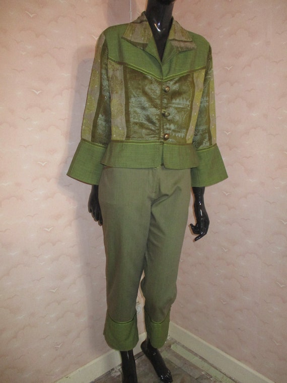 Women's vintage olive green Georges Frank suit . … - image 4