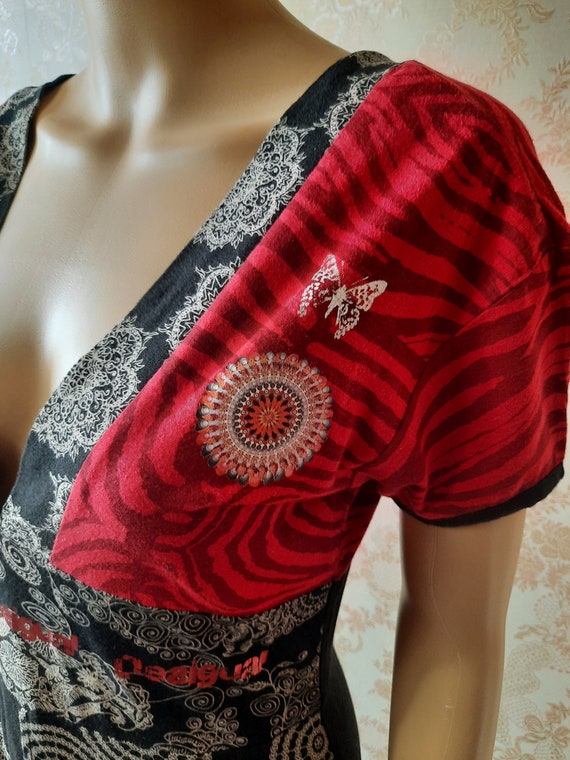 Vintage Desigual dress  in black and red with a V… - image 10