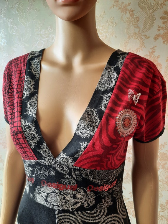 Vintage Desigual dress  in black and red with a V… - image 2
