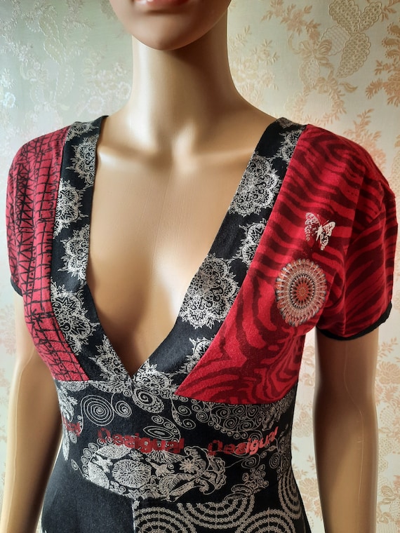 Vintage Desigual dress  in black and red with a V… - image 2