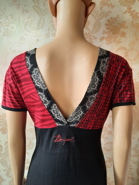Vintage Desigual dress  in black and red with a V… - image 8