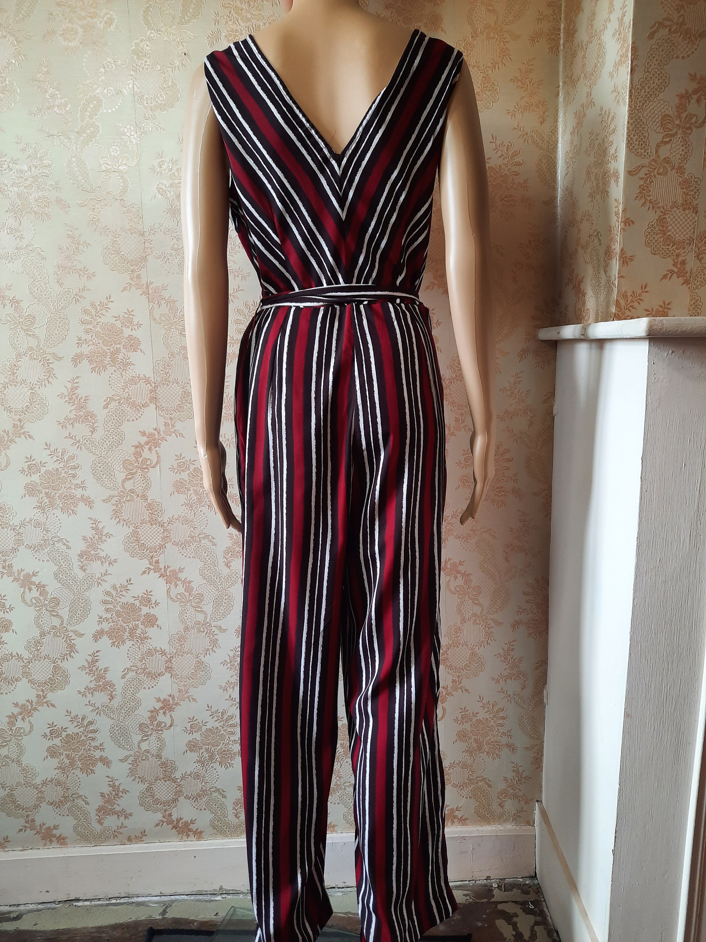 Red striped jumpsuit sleeveless sale