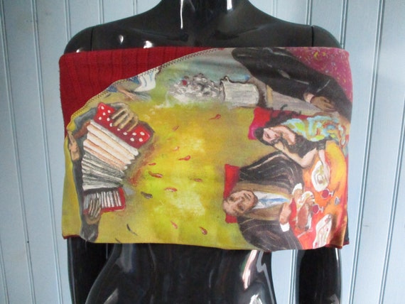 Vintage " couple dining" scarf \ wrap. vintage scarf\vintage wrap\winter scarf\unusual scarf\boho wrap\table linen