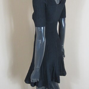 Women&#39;s vintage black pleated dress with a kick pleat hem.   vintage dress\black dress\retro dress\vintage knitwear\knitted dress