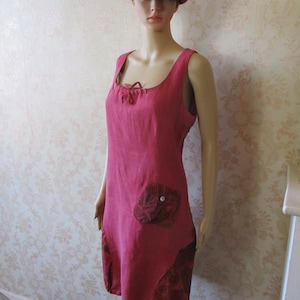 Raspberry pink linen summer dress.  vintage\pink dress\linen dress\shift dress\retro dress\boho dress\