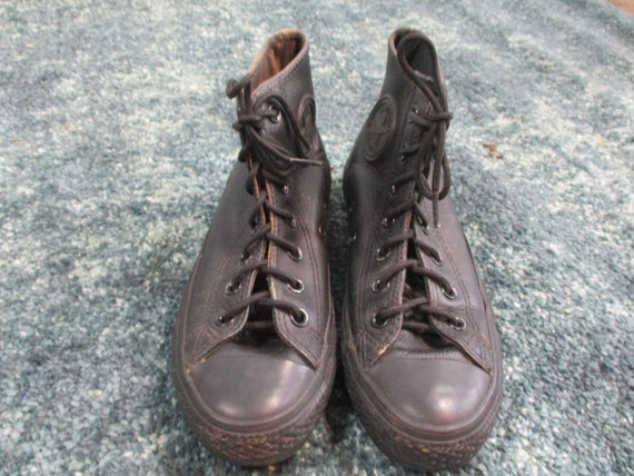 Vintage zwart leer Converse All Stars. Maat 4. 12 uk. - Etsy Nederland