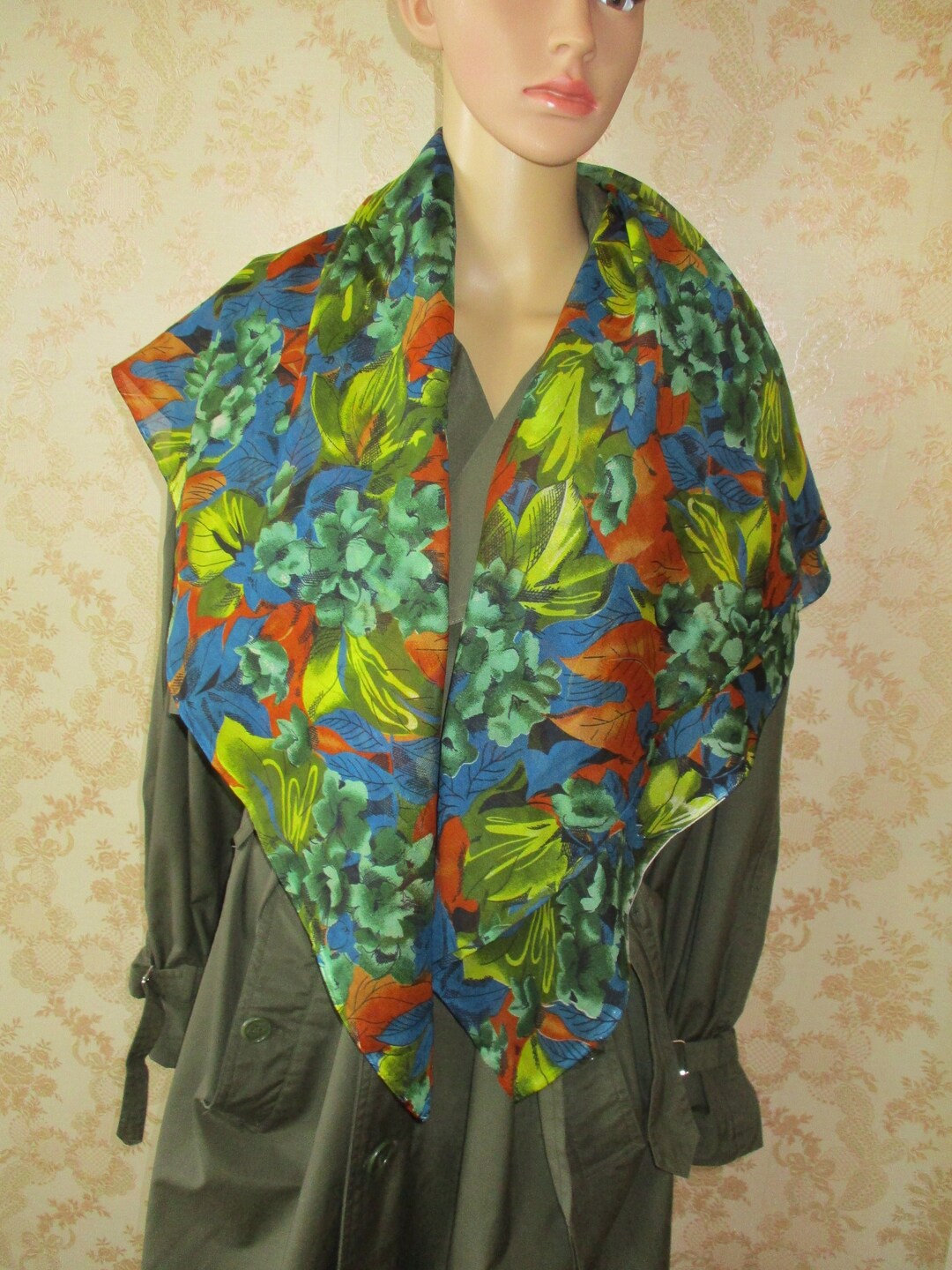 Large Scarf Wrap in Muted Pastel Shades. Vintage Etsy