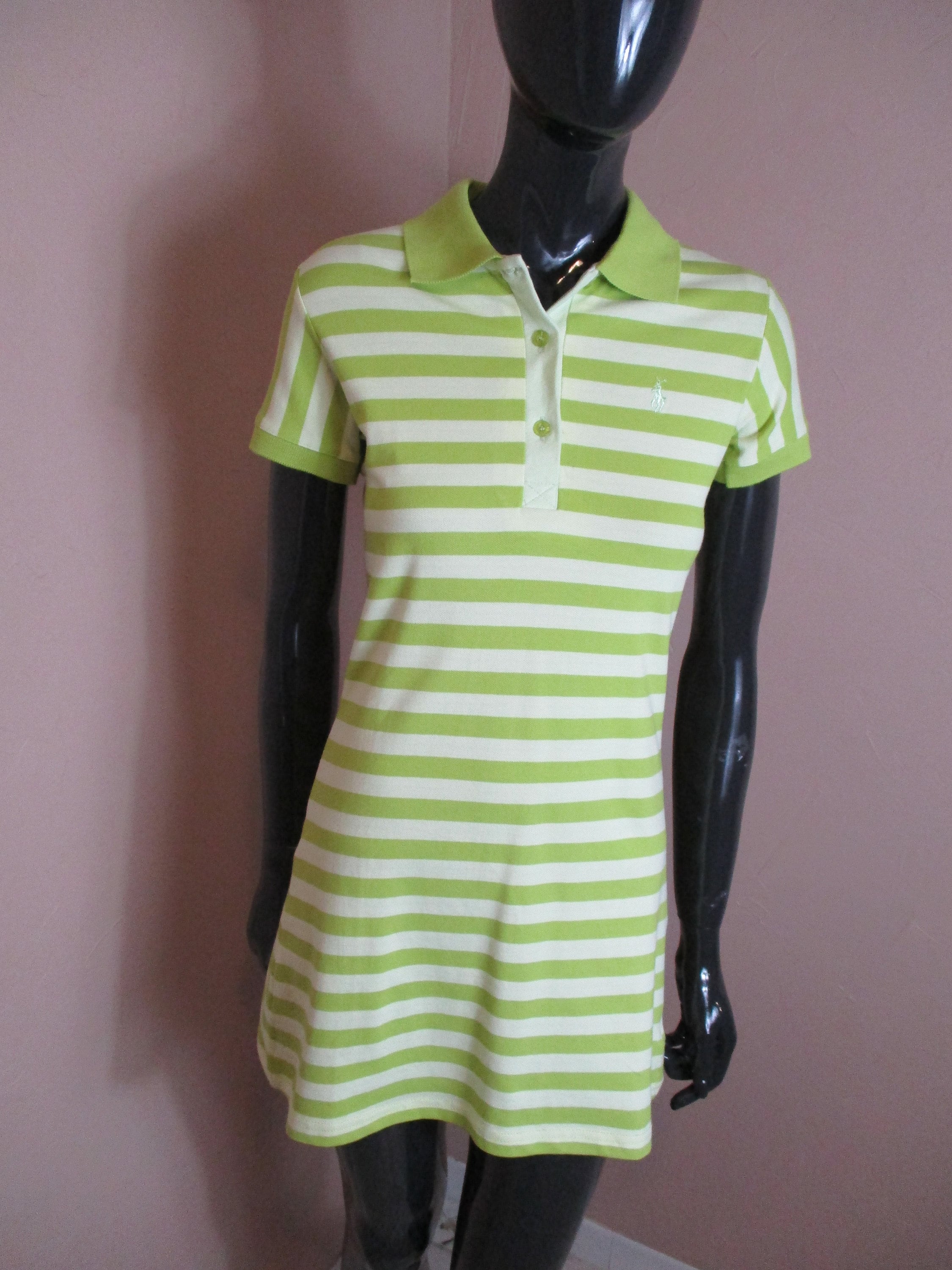 Ralph Lauren Vintage Lime Green Striped Polo Dress. Vintage