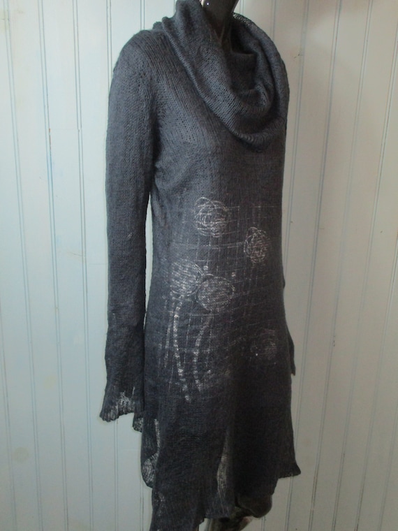 Sweater dress, grey fine knit polo. vintage Sweater dress\sweater dress\boho dress\vintage knitwear\knitted dress\roll neck dress