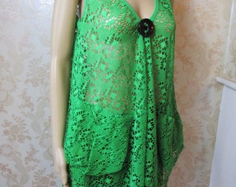 Spring green crocheted top   vintage top\crochet top\beach coverup\size 20 top\boho top