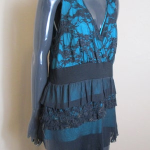 Women&#39;s vintage lacy top in turquoise and black lace.   vintage top\lacy top\evening wear\party top\lace top\evening top