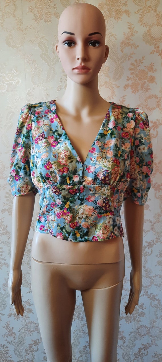 Vintage floral Zara blouse .  Cropped blouse in l… - image 9