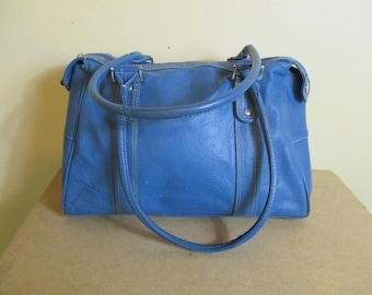 Vintage blauwe leren handtas. vintage\blauwe handtas\leren handtas\lederwaren\bagage