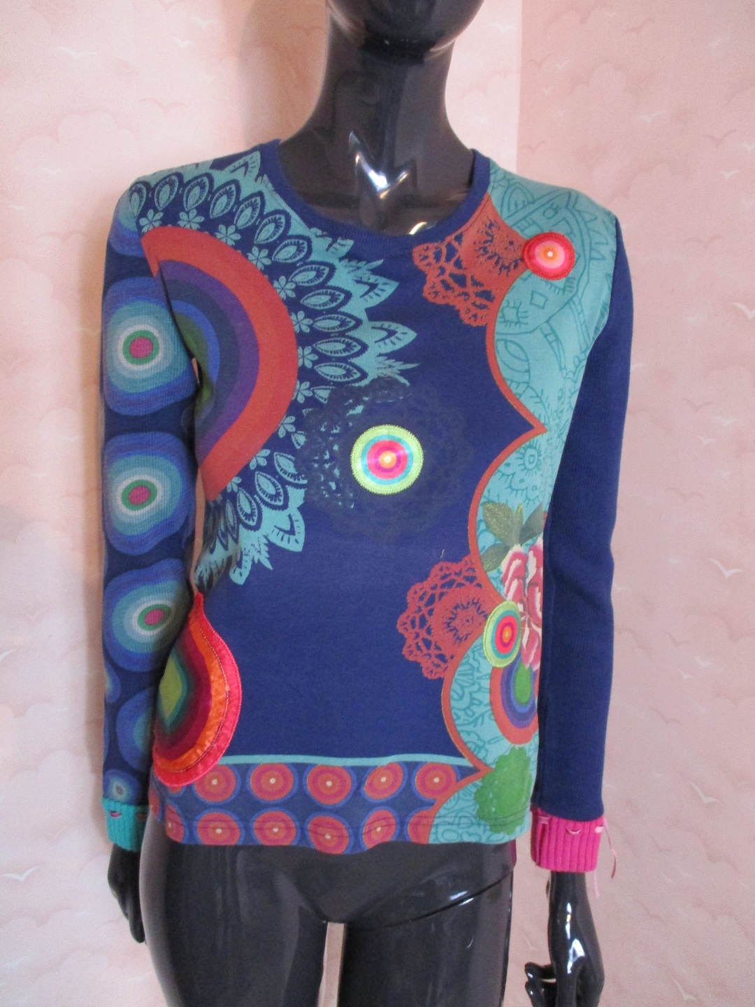 T-shirt Desigual Femme Taille L, Motif Floral Multicolore, En Coton Et élasthanne - Vintage Et Casual