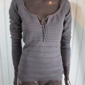 Vintage grey knitted sweater with a tie neck. .  vintage sweater\vintage jumper\grey jumper\knitted top