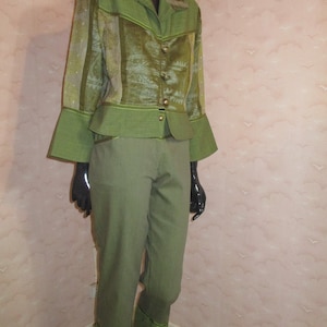 Women&#39;s vintage olive green Georges Frank suit . vintage suit\two piece\green suit\trouser suit\wedding