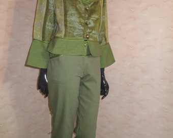 Women's vintage olive green Georges Frank suit . vintage suit\two piece\green suit\trouser suit\wedding
