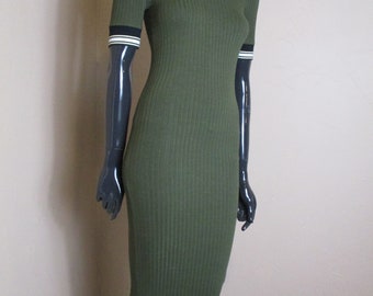 Vintage olijfgroene kokerjurk voor dames. vintage kokerjurk\kokerjurk\body con jurk\groene bodycon jurk\