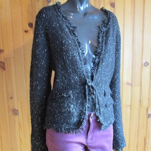 Vintage  ruffled cardigan .  vintage cardigan\vintage knitwear\black cardigan\vintage sweater\boho sweater