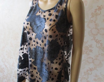 Sheer grey vest top open at the back . vest\boho\goth\evening\floral\lace\lingerie\sexy\party top