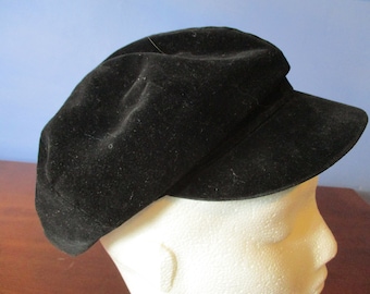 Velvet Baker boy cap.  vintage cap\baker boy cap\velvet hat\velvet cap\boho hat\black cap