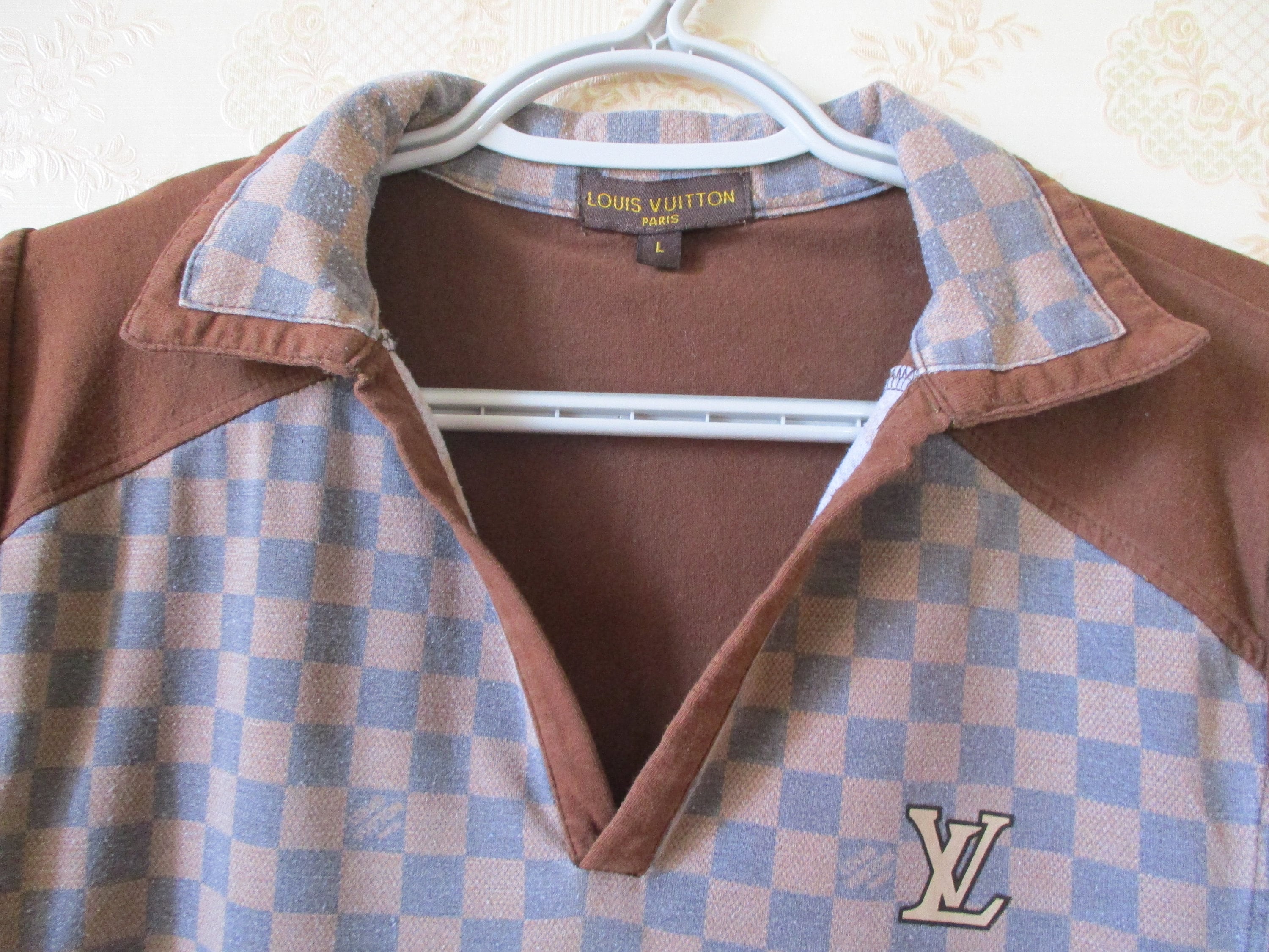 LOUIS VUITTON LV Logo Polo Shirts #M Top Logo Button Line Pink
