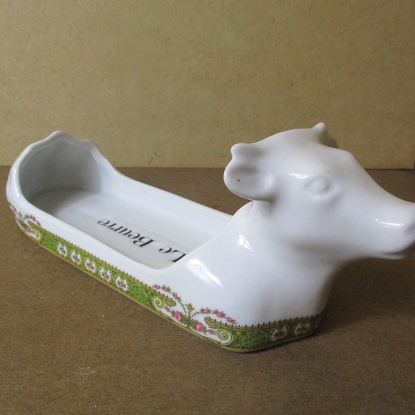 French porcelain butter dish.   vintage butter dish\french porcelain\cow butter dish\kitchen items\house hold