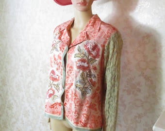 Vintage floral and lace jacket.  vintage jacket\lace jacket\boho jacket\retro jacket\funky jacket\embroidered jacket