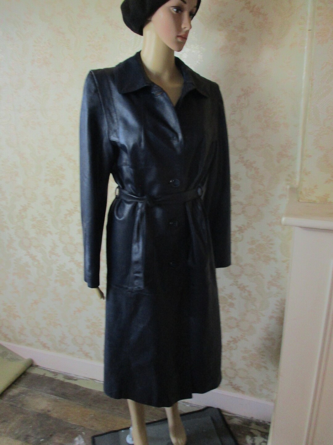 Vintage Navy Blue Leather Look Coat. Vintage Coatfaux Leather Coatnavy ...
