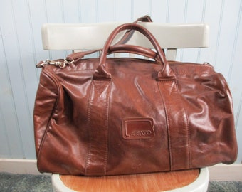 Grote kunstleren weekendtas, bruin. vintage tas\tas\bruine tas\vintage bagage\schoudertassen\retro bagage\vakantie