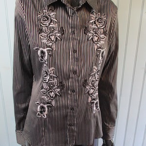 Vintage Schwarz Silber gestreiftes Hemd .  Vintage Hemd/Gestreifte Bluse/Retro Bluse/Abendbluse/Top