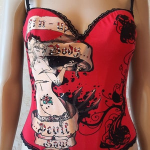 Vintage corset red and black .  vintage basque\vintage corset\boho top\basque\lingerie\sexy\retro corset top