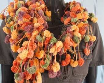 Retro bobbly scarf in orange/green bobbles. retro scarf\bobbley scarf\orange scarf\winter scarf\knitted scarf