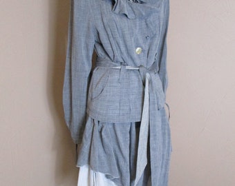 Women's vintage suit designed by Julie Guerlande .  vintage suit\skirt suit\summer suit\blue suit\boho suit\retro suit