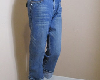 Vaqueros vintage para mujer en denim elástico azul. Vaqueros vintage, vaqueros bohemios, vaqueros retro y pantalones vintage.