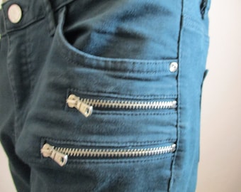 Damen Vintage dunkelgrüne Stretch Denim Jeans.  Vintage Jeans,Hose,Grüne Hose,Retro Hose,Grüne Jeans
