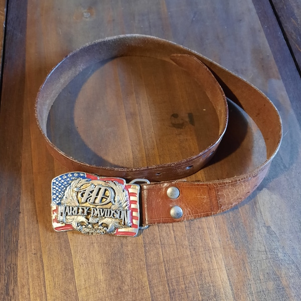 ceinture Harley Davidson en cuir vintage, marron. Harley Davidson\ceinture vintage\ceinture en cuir\ceinture de motard\boucle de ceinture\Boucle de ceinture Harley