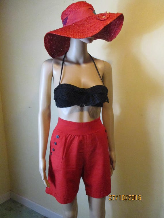 Retro Style Red Linen Vintage\retro Shorts\retro\red