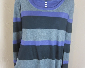 Purple \ grey striped sloppy joe .  vintage jumper\vintage sweater\boho jumper\striped jumper\casual knitwear