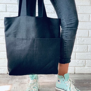 Linen tote bag black