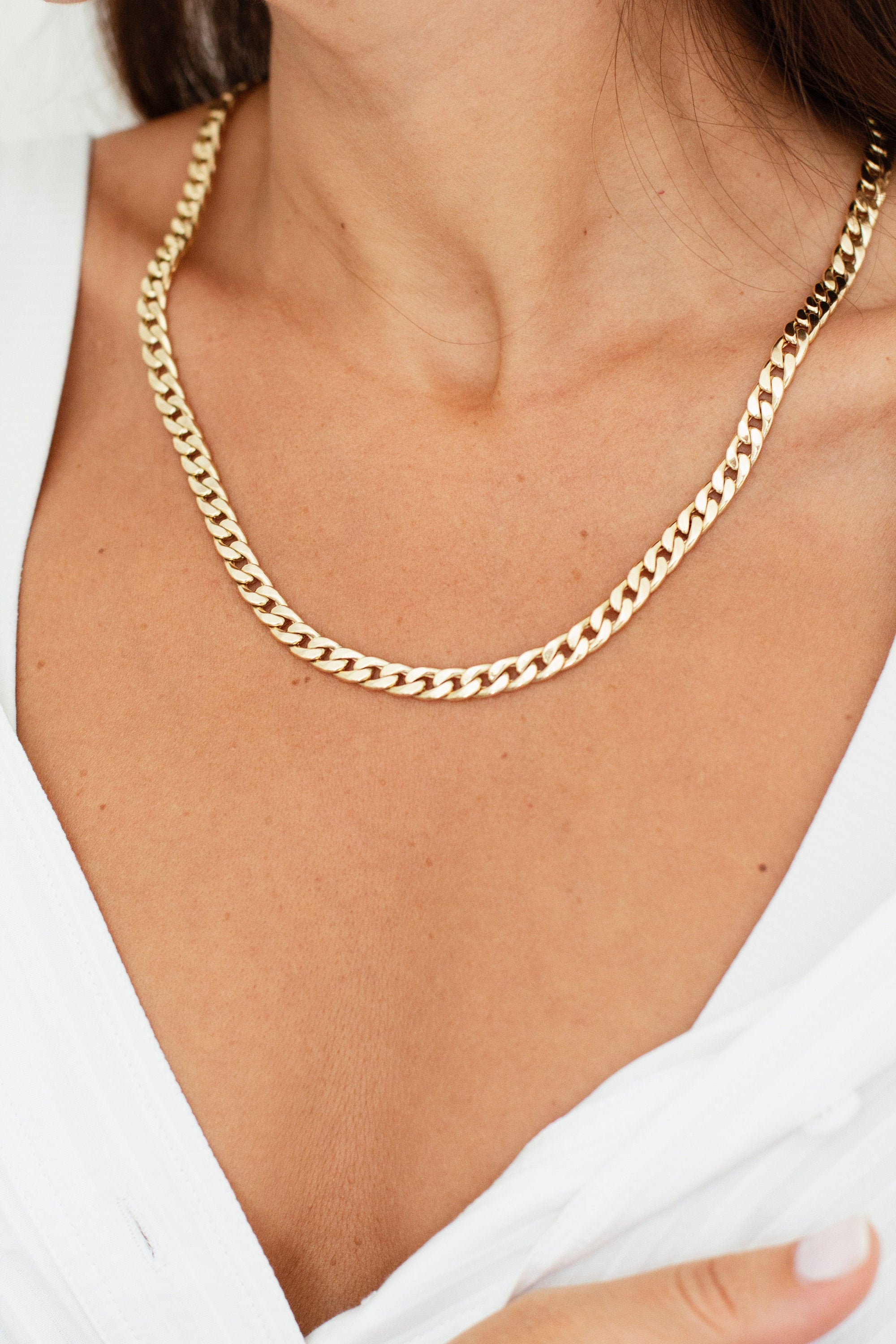 14k Gold Large Curb Link Chain Necklace 