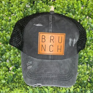 Black Brunch Leather Patch Ponytail Trucker Cap