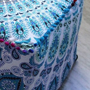 New Indian Handmade Mandala Square pouf, Bohoman Pouf, Ottoman Pouf, Shower Pouf image 2