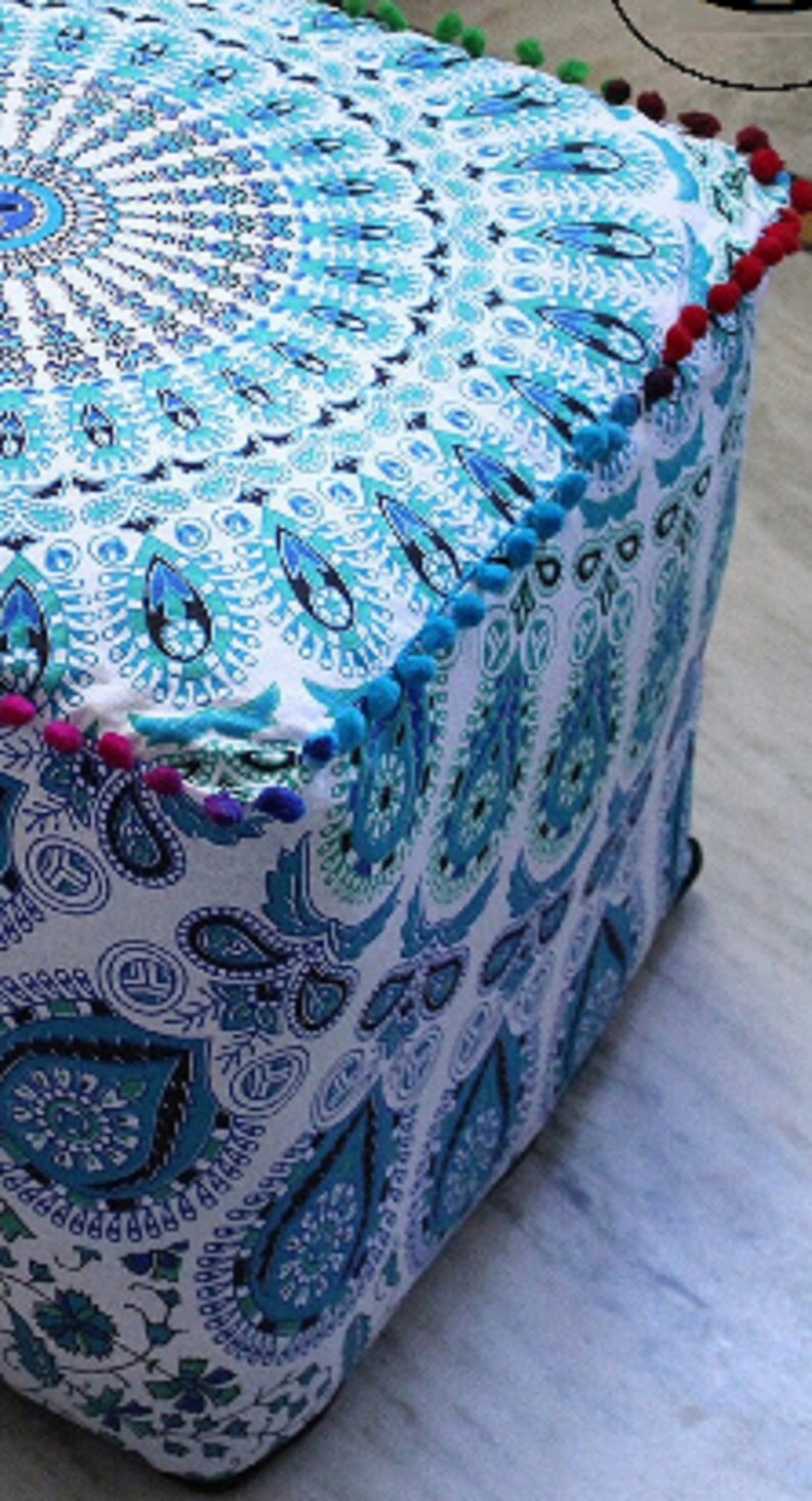 New Indian Handmade Mandala Square pouf, Bohoman Pouf, Ottoman Pouf, Shower Pouf image 2