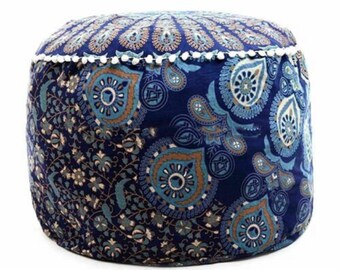 New Indian Handmade Mandala Round Pouf Ethinc, Ottoman Floor Pillow